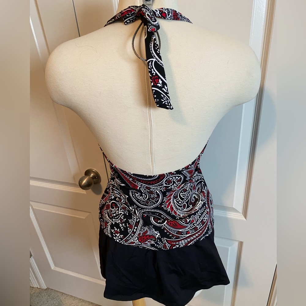 Ralph Lauren Swim Tankini Womens Paisley Red Black Top 14 Bottom 12 - Picture 4 of 7